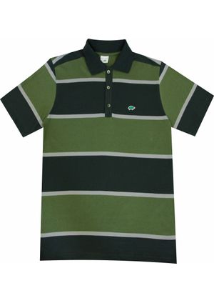 Camisa Pau a Pique Polo Listrada Verde Escuro