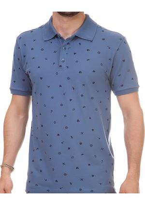 Camisa Polo Pau a Pique estampada Azul