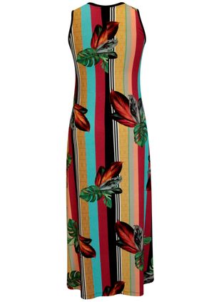 Vestido Pau a Pique Longo Listrado Vermelho