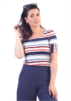 Blusa Pau a Pique Listrada Azul Marinho