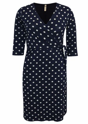 Vestido 3/4 Pau a Pique em poá Azul Marinho