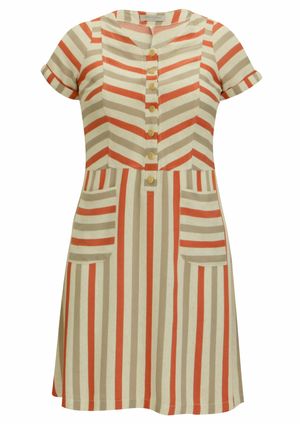 Vestido Pau a Pique de Linho Listrado Laranja