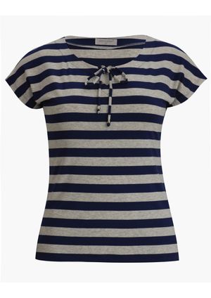 Blusa Pau a Pique Listrada m/j Azul Marinho e Cinza