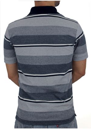 Polo Piquet Pau a Pique Listrada Azul Marinho/Branco