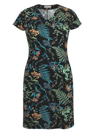 Vestido Pau a Pique Estampado Manga curta Preto