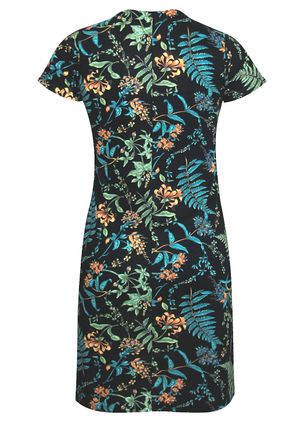 Vestido Pau a Pique Estampado Manga curta Preto