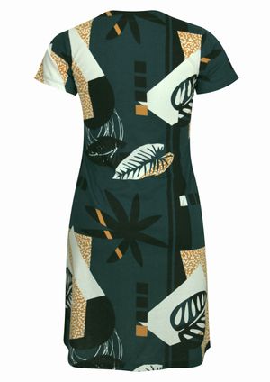Vestido Pau a Pique Estampado Manga curta Petróleo
