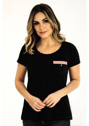 Blusa Pau a Pique Básica Manga Curta Azul Marinho