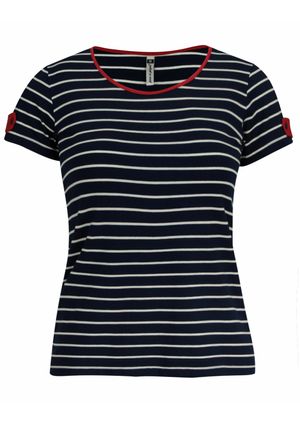 Blusa Pau a Pique Listrada Manga Curta Azul Marinho