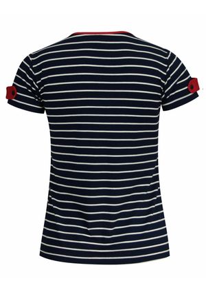 Blusa Pau a Pique Listrada Manga Curta Azul Marinho
