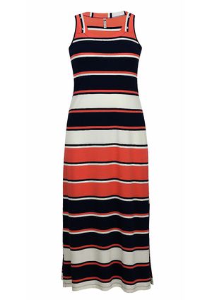 Vestido Pau a Pique Longo Listrado Regata Coral