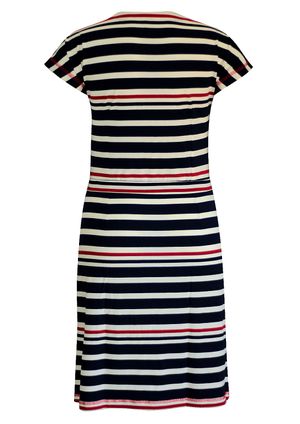 Vestido Pau a Pique Listrado Manga Japonesa Vermelho