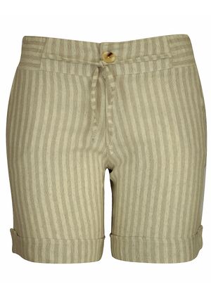 Shorts Pau a Pique Linho Listrado Bege