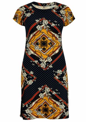 Vestido Pau a Pique Estampado Manga Japonesa Azul Marinho