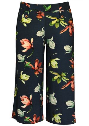 Calça Pau a Pique Pantacourt Estampada Azul Marinho