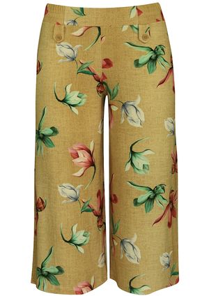 Calça Pau a Pique Pantacourt Estampada Palha