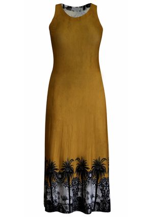 Vestido Longo Pau a Pique Estampado Mostarda