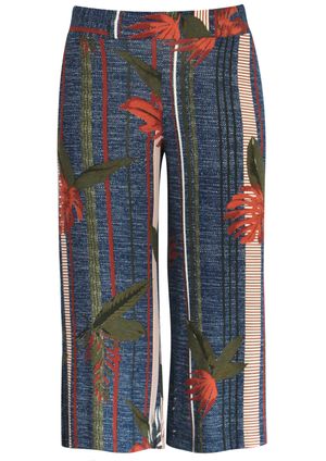 Calça Pau a Pique Pantacourt Estampada Azul