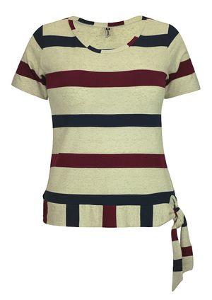Blusa Pau a Pique Listrada Manga Curta Azul Marinho