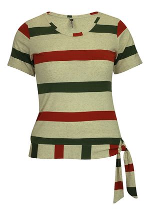 Blusa Pau a Pique Listrada Manga Curta Verde