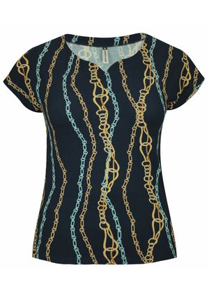 Blusa Pau a Pique Estampada Manga Japonesa Azul Marinho