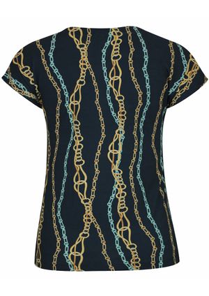 Blusa Pau a Pique Estampada Manga Japonesa Azul Marinho