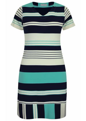Vestido Manga Pau a Pique Curta Listrado Turquesa