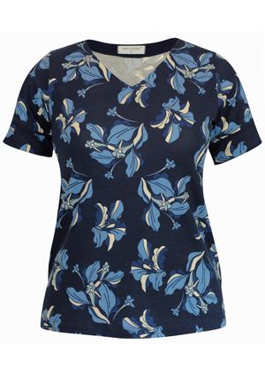Blusa Estampada Pau a Pique Manga Curta Azul Marinho
