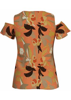 Blusa Pau a Pique Estampada Manga Vazada Salmom