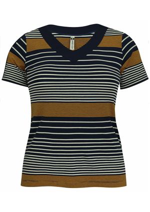 Blusa Pau a Pique Listrada Azul Marinho e Mostarda