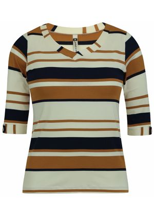 Blusa Pau a Pique Listrada Mostarda e Azul Marinho