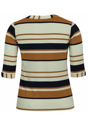 Blusa Pau a Pique Listrada Mostarda e Azul Marinho