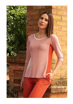 Blusa 3/4 Pau a Pique Listrada Telha