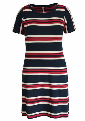 Vestido Pau a Pique Listrado Vermelho e Azul Marinho