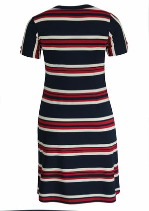Vestido Pau a Pique Listrado Vermelho e Azul Marinho