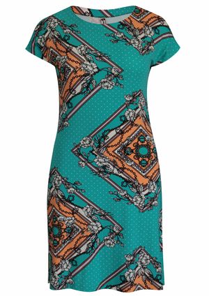 Vestido Estampado Pau a Pique Manga Japonesa Azul Turquesa