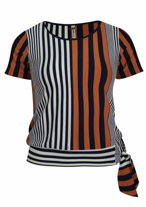 Blusa Pau a Pique Listrada Azul Marinho e Telha
