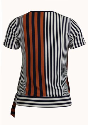 Blusa Pau a Pique Listrada Azul Marinho e Telha