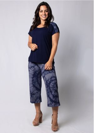 Pantacourt Pau a Pique Tie Dye Azul Marinho