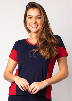 Blusa Pau a Pique Básica Azul Marinho e Vermelho