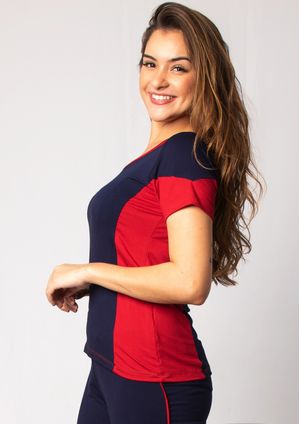 Blusa Pau a Pique Básica Azul Marinho e Vermelho