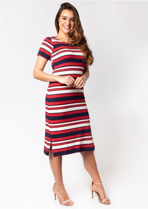 Vestido Pau a Pique Listrado Vermelho