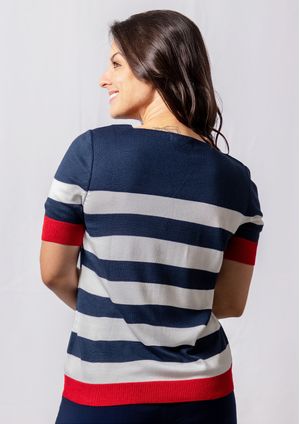 Blusa m/c Pau a Pique Modal Azul Marinho