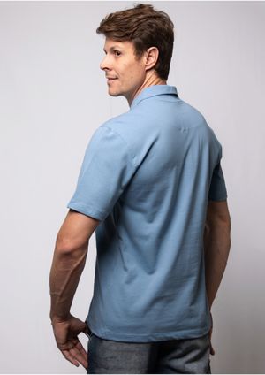 Camisa Polo Pau a Pique Piquet Azul Celeste