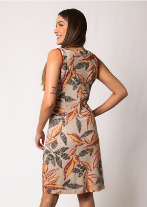 Vestido Pau a Pique Estampado Bege
