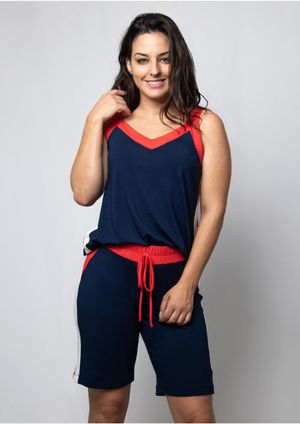 Shorts Pau a Pique Viscolycra Azul Marinho e Vermelho