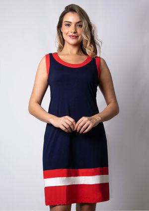 Vestido Pau a Pique Básico Azul Marinho e Vermelho