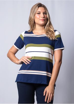 Blusa Pau a Pique Listrada Azul Marinho e Verde