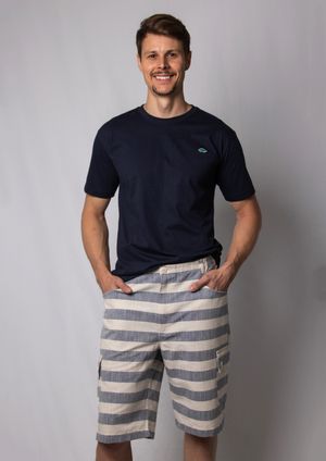 Bermuda Pau a Pique Listrada Azul Marinho