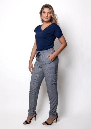 Calça Viscose Pau a Pique Xadrez Azul Marinho